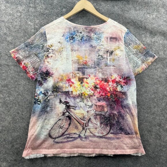 Creation Top Womens XL Rainbow Bicycle Bike AOP Artsy Sheer Open Knit Sequin - Picture 2 of 10